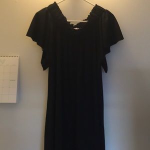 off the shoulder black midi dress
